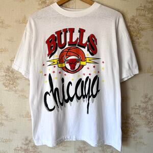 Vintage 90s Chicago Bulls Graphic T-Shirt | Distressed Paper Thin | Size Large